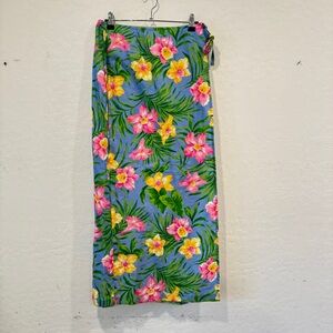 Jones New York Floral Midi Skirt Womens 6 Wrap Style Linen Resort Tropical Beach